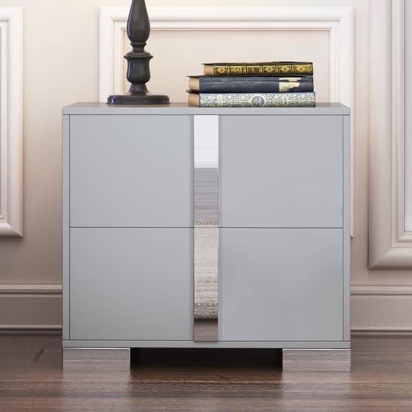 48-MESITAS DE NOCHE / NIGHTSTANDS #3 - ESPEJO GRIS CON 2 GAVETAS - SET DE 2 - $599