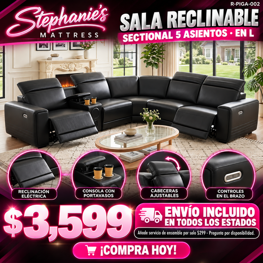 48-RECLINABLES-002 es la Black, seccional 5 asientos en L, a $3,599