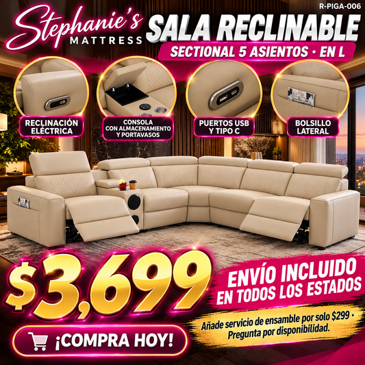 48-RECLINABLES-006 es la Khaki, seccional 5 asientos en L, a $3,699