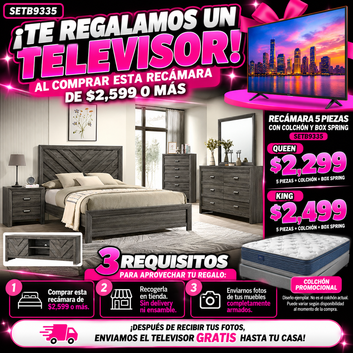 Recámara gris 5 piezas cabecera en espiga
