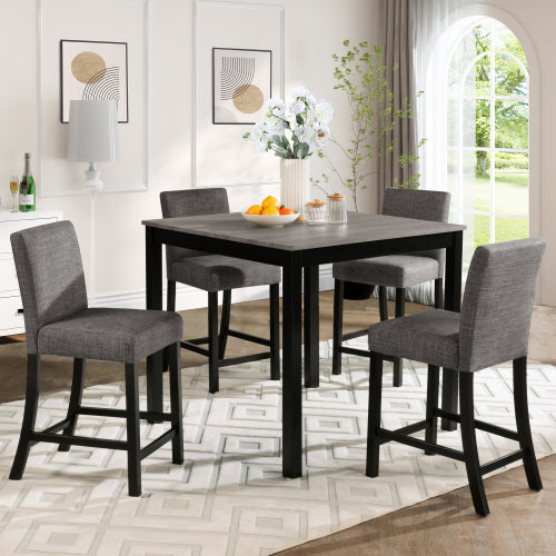 COMEDOR #23 5-Piece Counter Height Table Set with 4 Chairs, Counter Height Table Set for 4 with Chairs, Wooden Counter Height Table Set for Kitchen, Dining Room, Light Grey & Black Two Tone