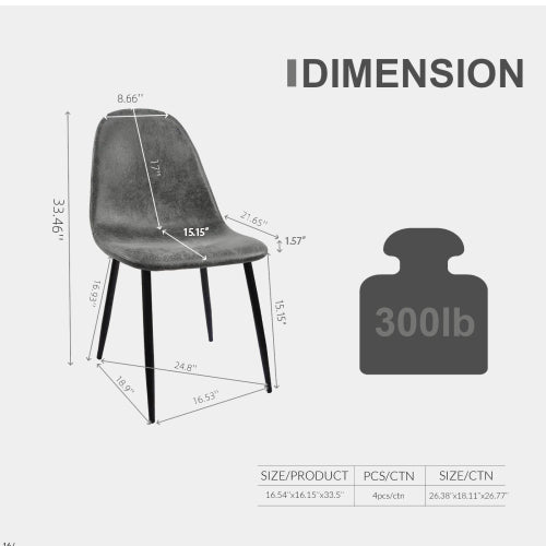 COMEDOR 18-59" MDF natural wood dining table and modern dining chair set of 4 pieces, medieval wooden kitchen dining table set, black rectangular metal base, dining table and suede chair set