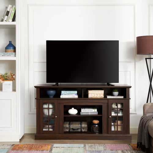 48 - TV STAND #3 - Classic TV Media Stand Modern Entertainment Console for TV Up to 65" with Open and Closed Storage Space, Espresso, 58.25"W*15.75"D*32"H