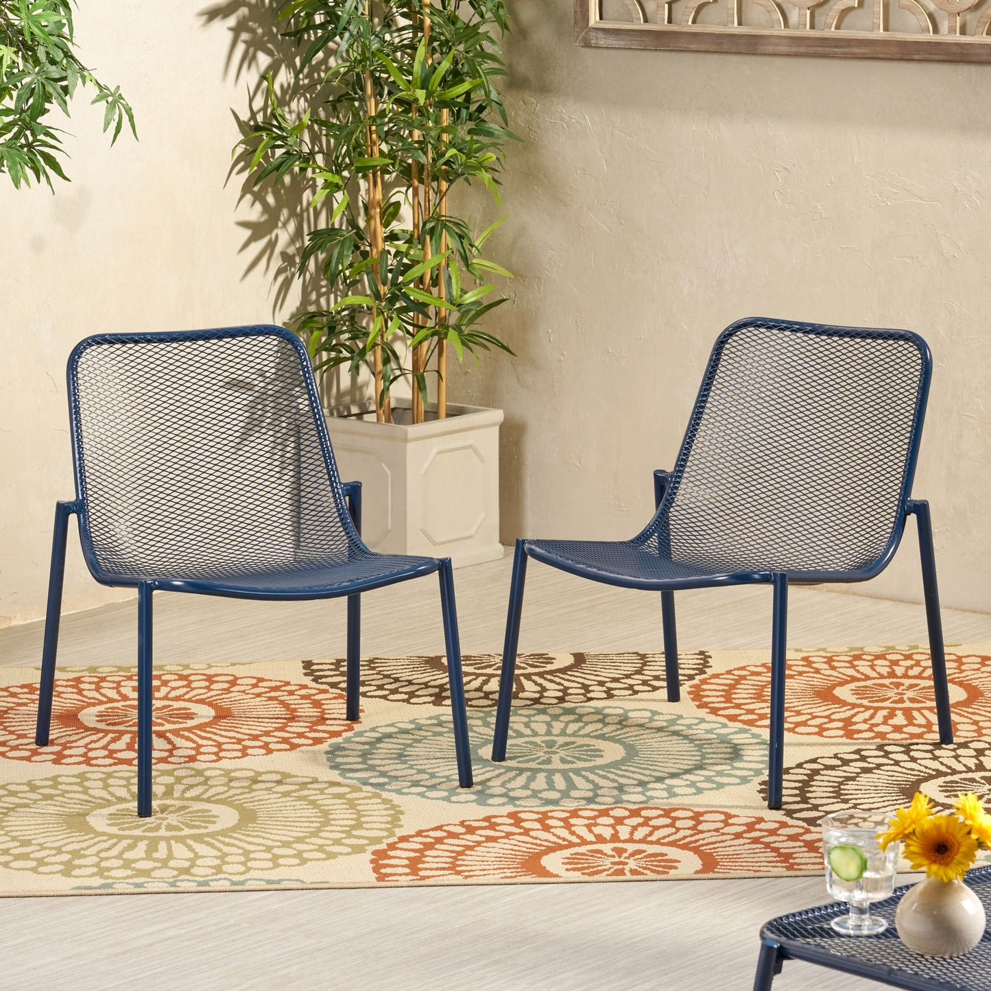 Kincaid - Stackable Iron Chairs Set - Matte Navy Blue
