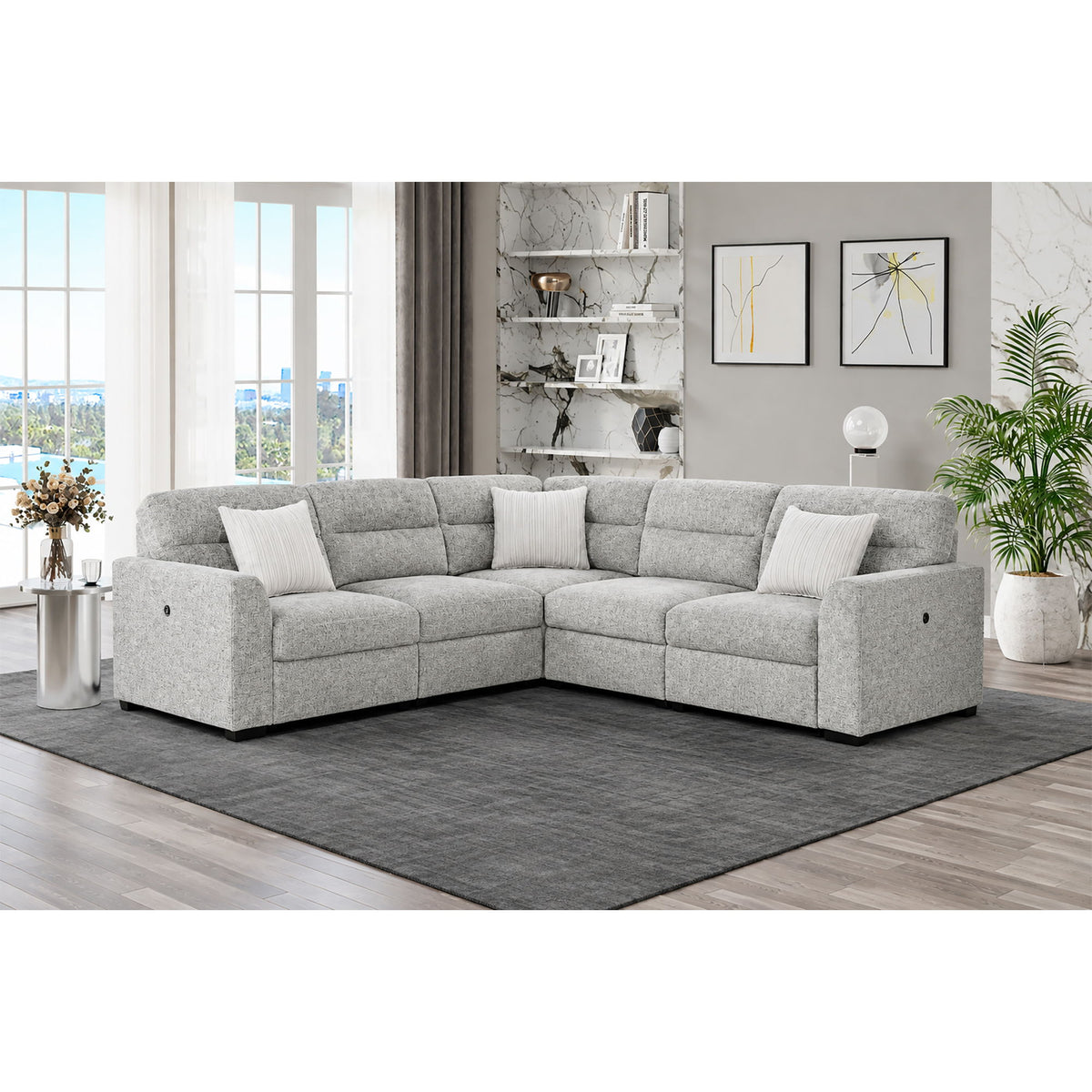 Emiliano - Sectional Sofa With 3 Pillows - Nickel