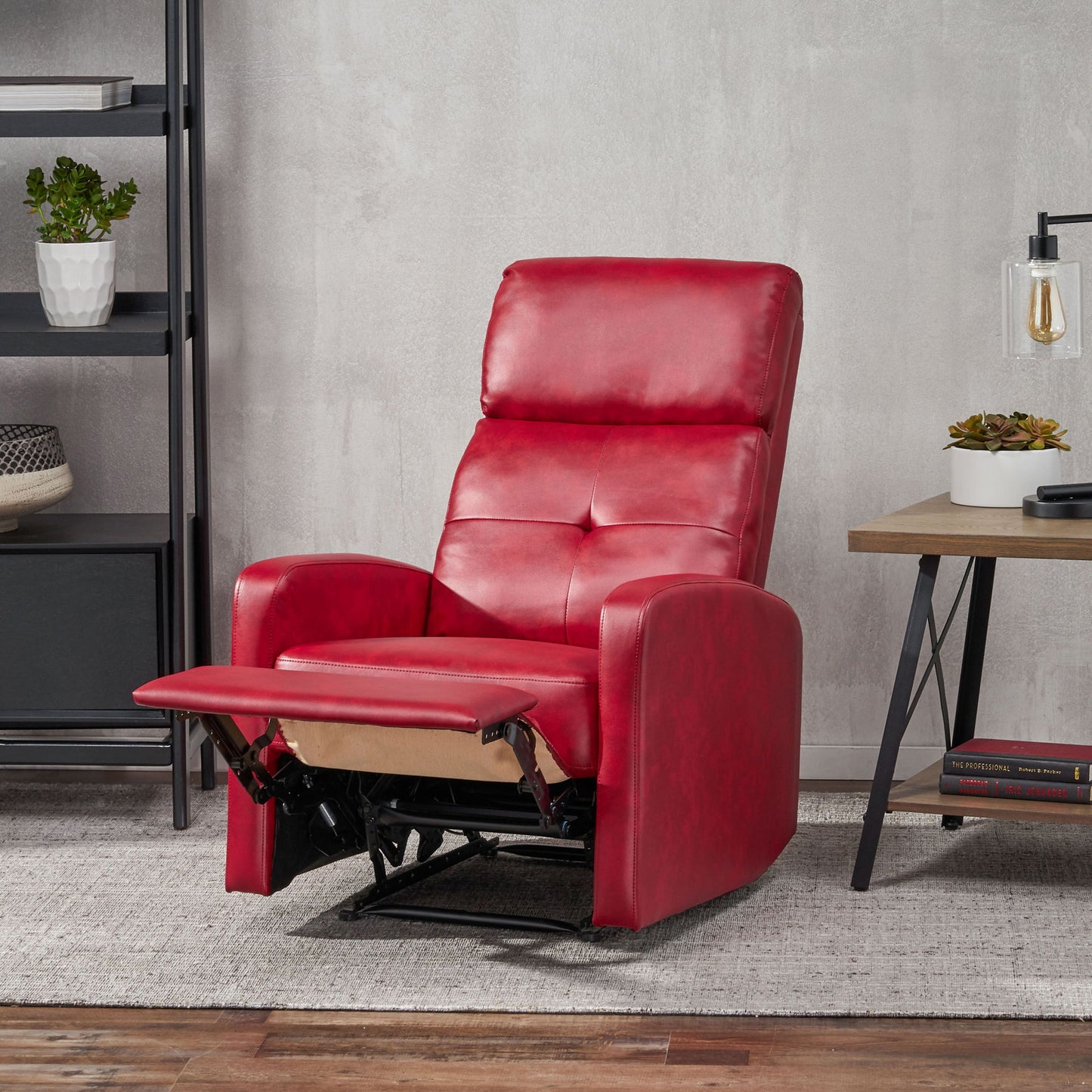 Contemporary Recliner Chair With Lever Mechanism - Red