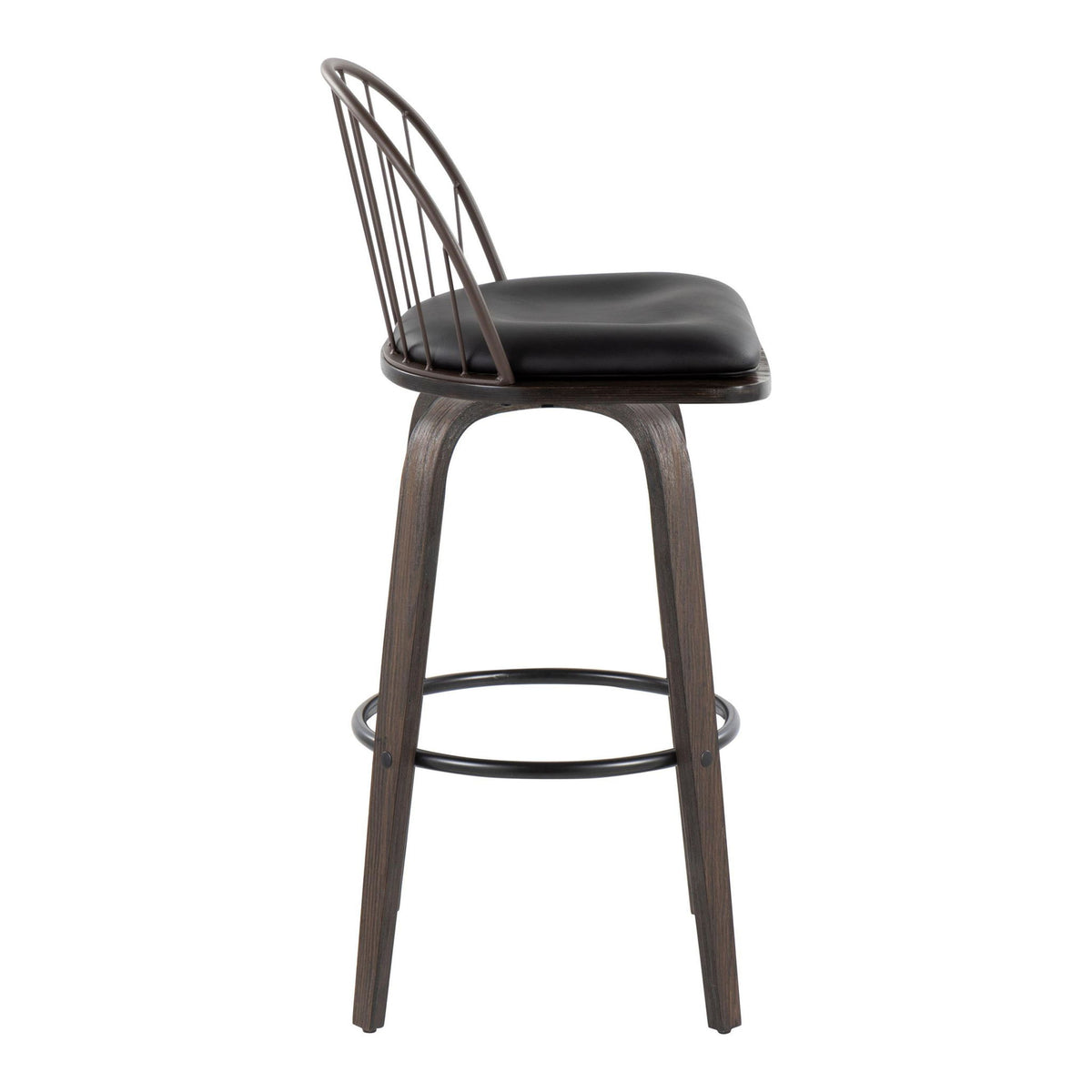 Riley - Industrial / Urban Fixed Height Barstool With Swivel With Round Footrest With Removable Cushion (Set of 2) - Walnut / Brown