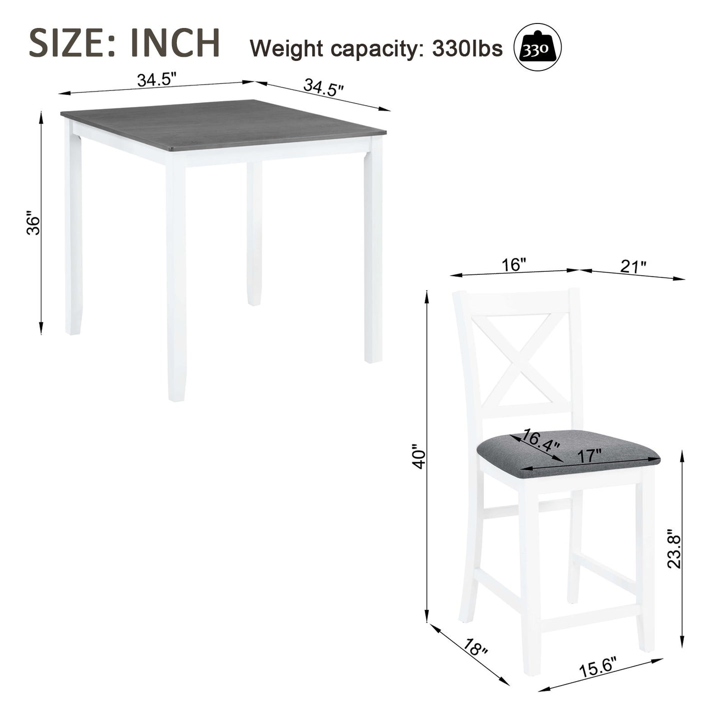 5 Piece Counter Height Dining Table Set With 4 Chairs