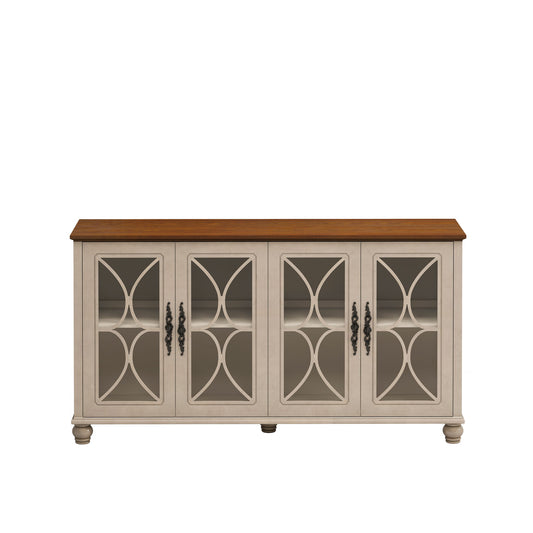 Elegant 4 Door Cabinet With Tempered Glass Doors