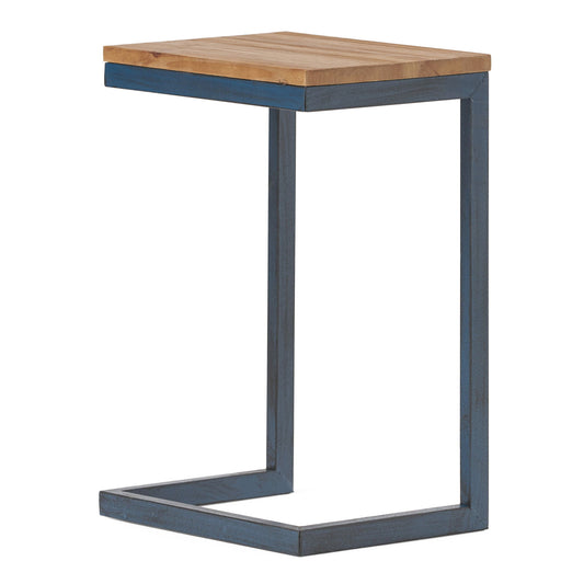C Shaped End Table With Iron Base And Fir Wood To