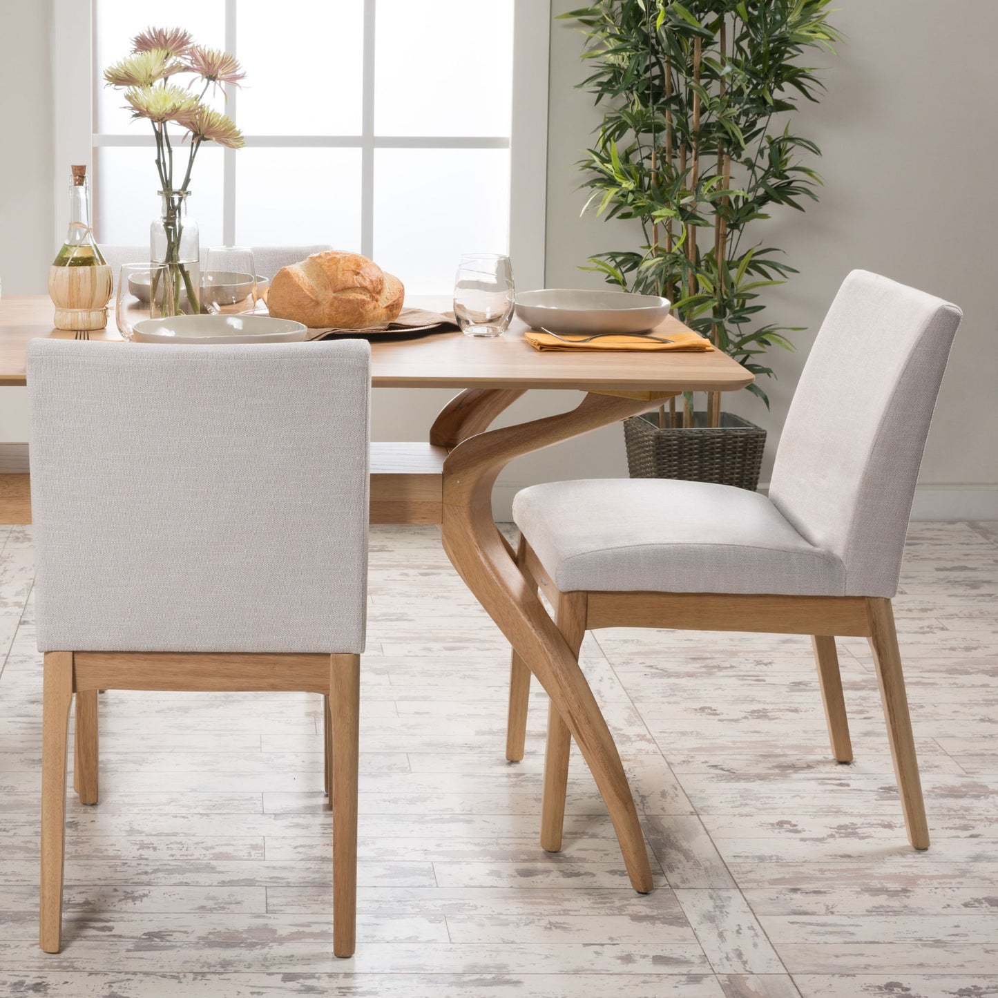 Contemporary Dining Chair (Set of 2) With Upholstered Legs - Light Beige