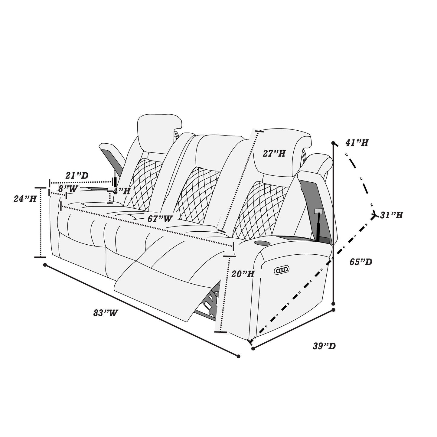 Power Reclining Sofa With Adjustable Headrest - Inky Blue