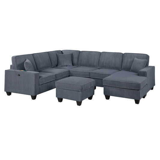 Sectional With Left Arm Facing Loveseat With USB Port With Cocktail Ottoman