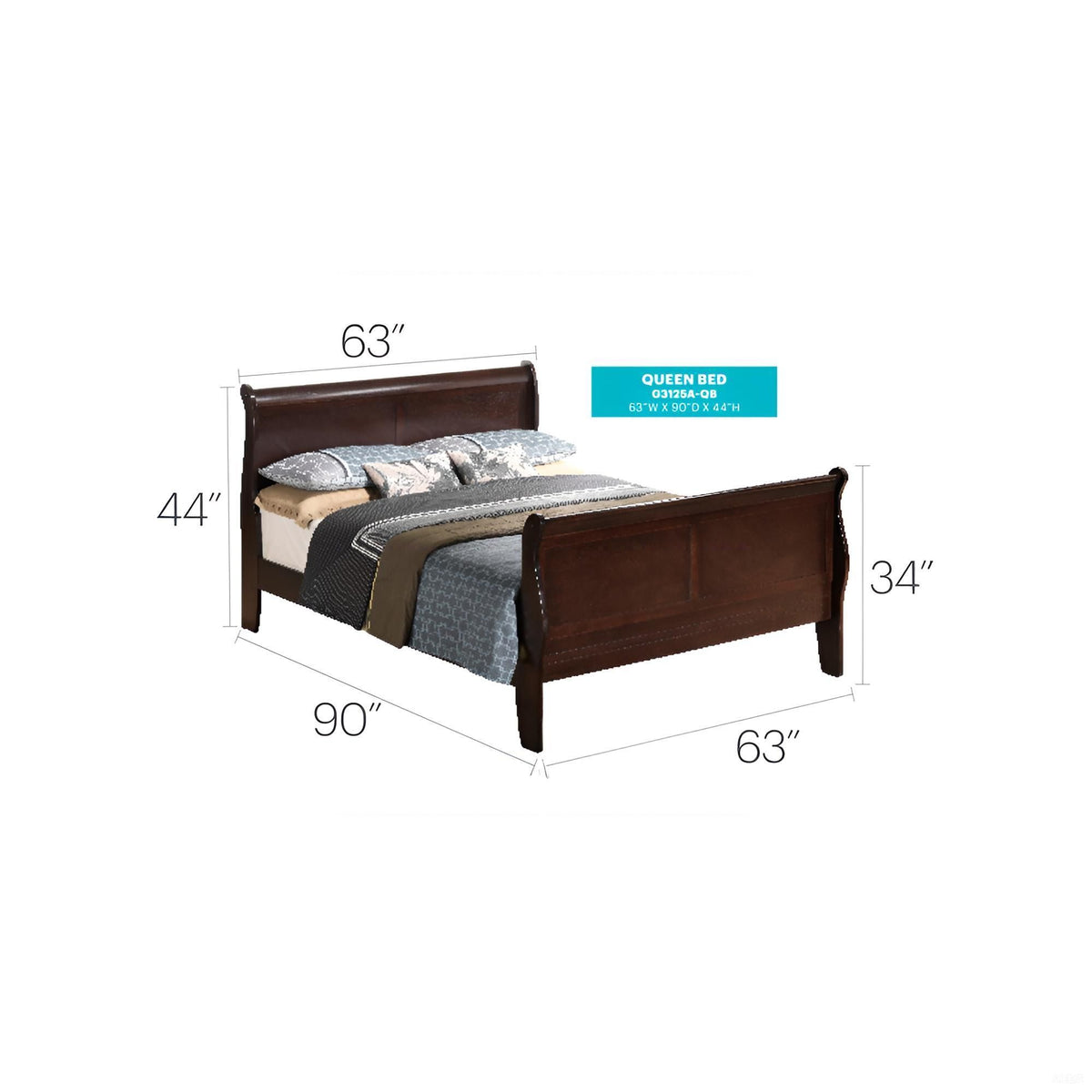 Louis Phillipe - Queen Bed Panel Sleigh - Cappuccino