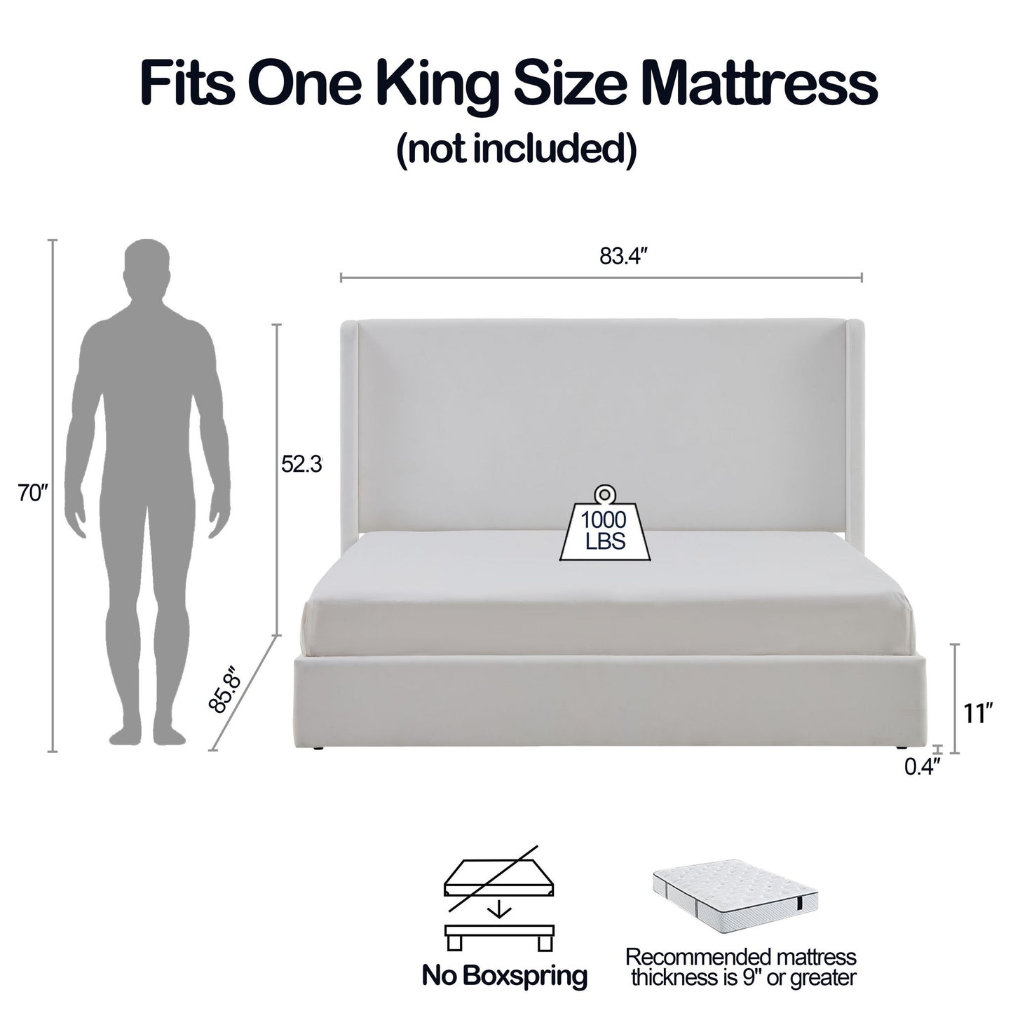 Carmen - King Size Upholstered Wingback Bed - White