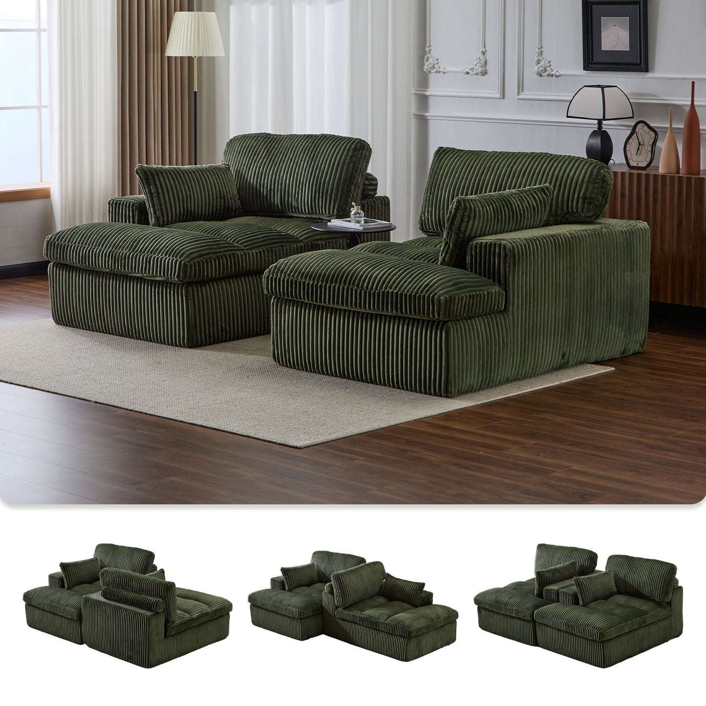 Double Chaise Lounge Chair, Oversized Upholstered Sleeper Cloud Couch
