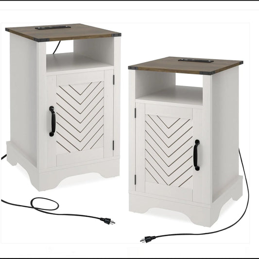 Farmhouse Nightstand With Charging Station & Storage