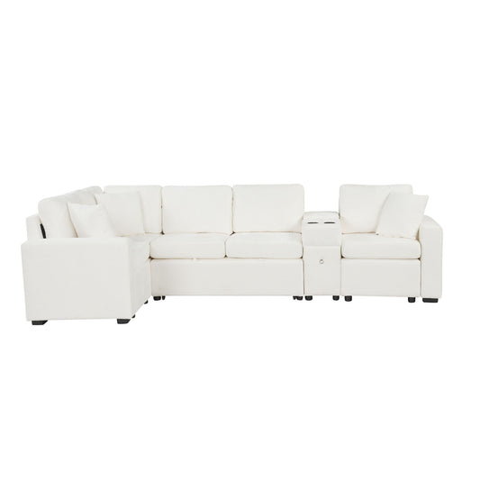 Modular L-Shaped Sectional Sofa Bed With Pull-Out Sleeper, Cup Holders, And Storage