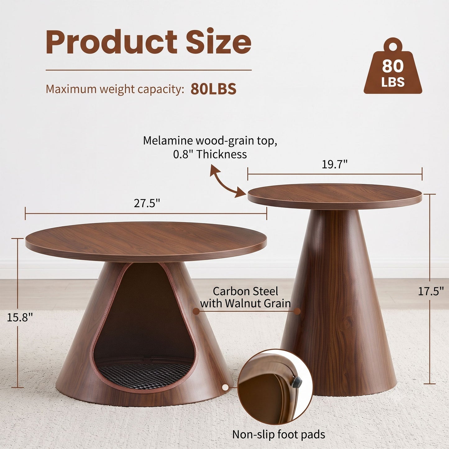 Nesting Coffee Table With Integrated Cat Cave Bed (Set of 2) - Walnut