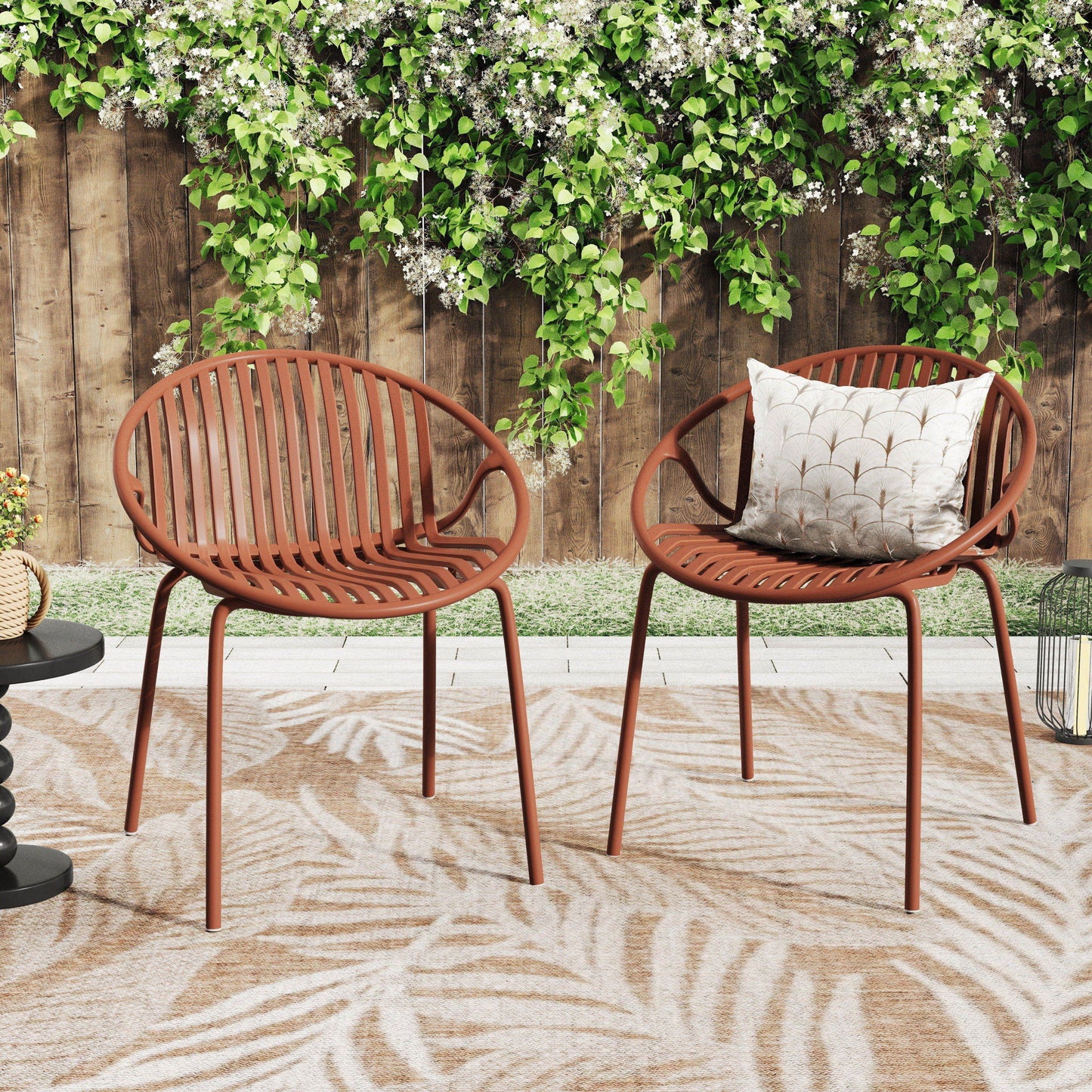 Stackable Outdoor Chairs With Breathable Plastic Backrest (Set of 2)