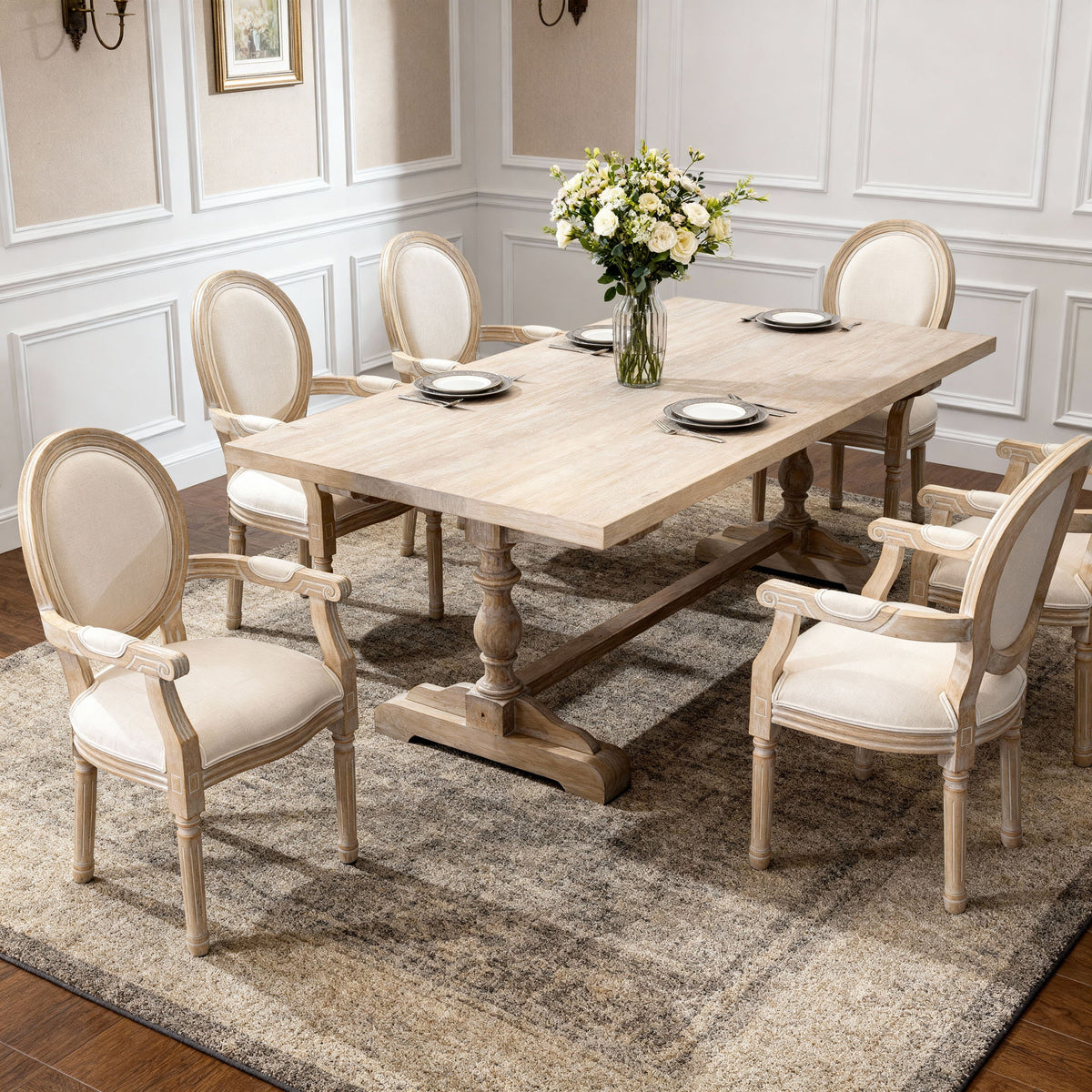 French Vintage Upholstered Fabric Dining Armchair (Set of 2)