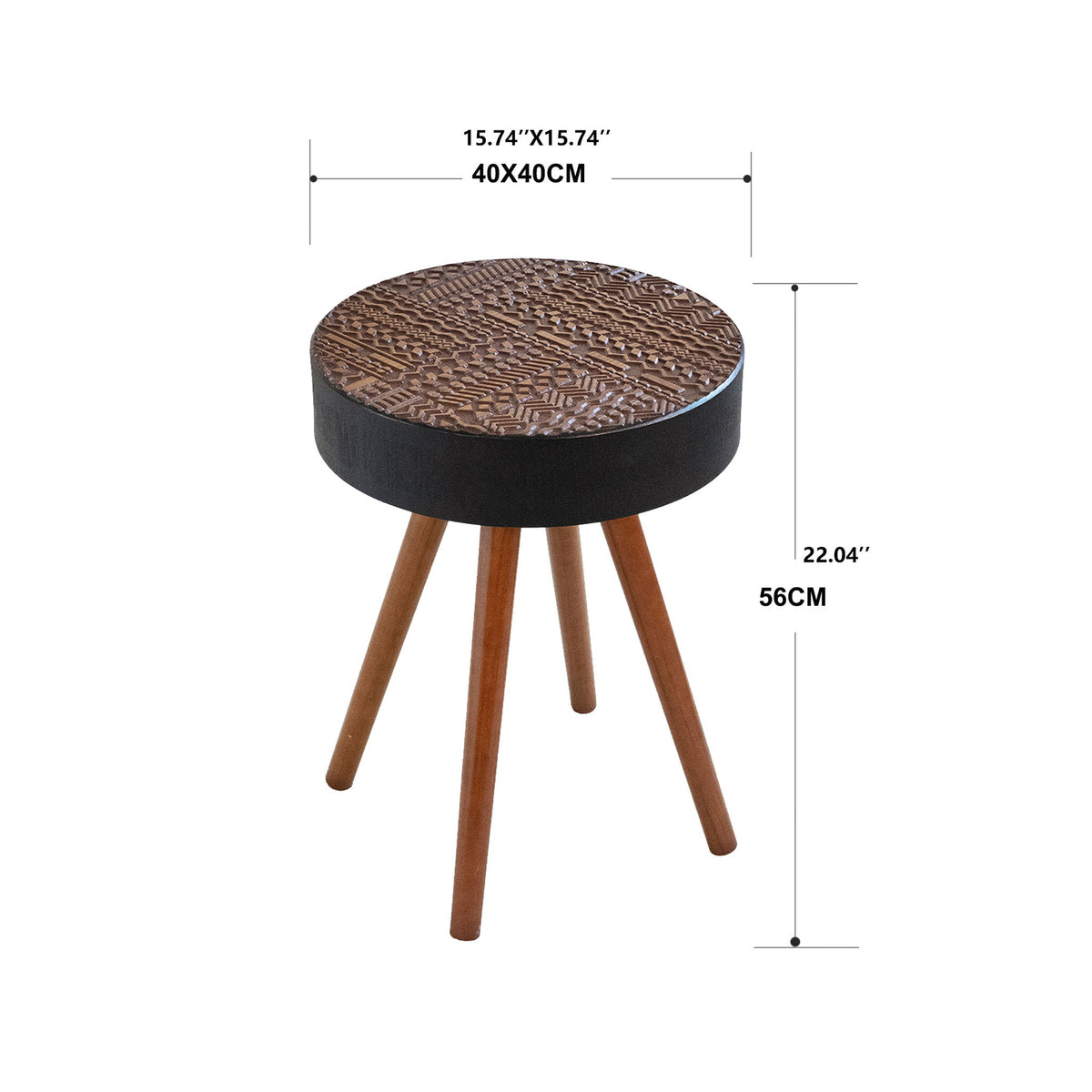Round Coffee Table With Carved Top For Living Room - Black