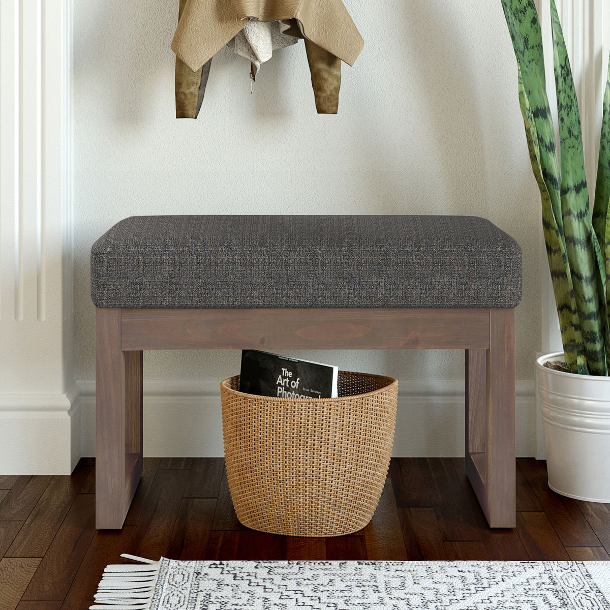 Milltown - Footstool Small Ottoman Bench - Dark Gray