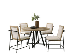 Tate - Round Dining Table With Cream Color Upholstered Chairs (Set of 5) - Oak Finish