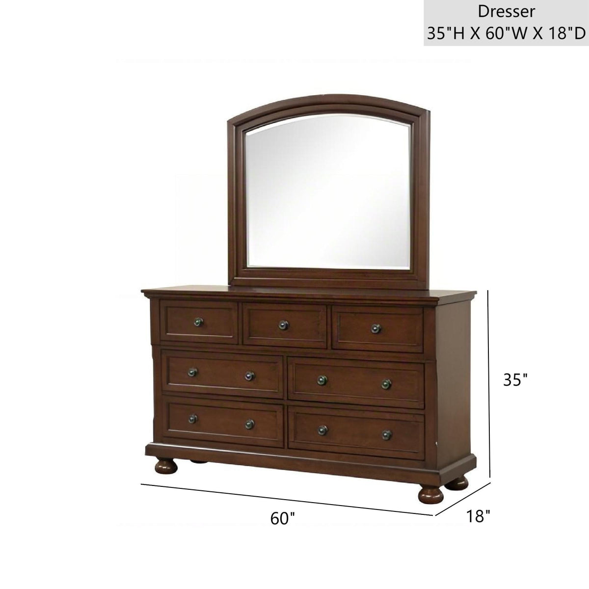 Meade - Dresser, Full Extension Drawer Storage - Dark Cherry