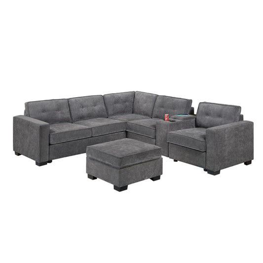 Sectional Set With Reversible Loveseat, USB Console, Corner Wedge & Ottoman