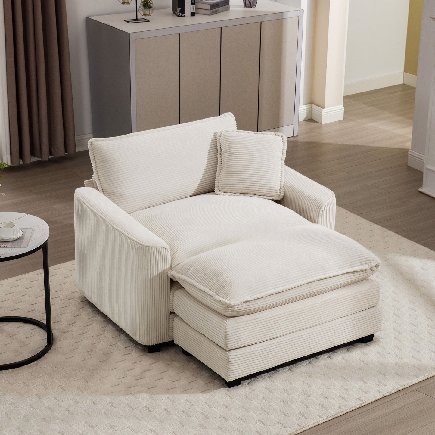 Classic Modern Comfortable Single Chair Deep Seat Sofa With Footstool