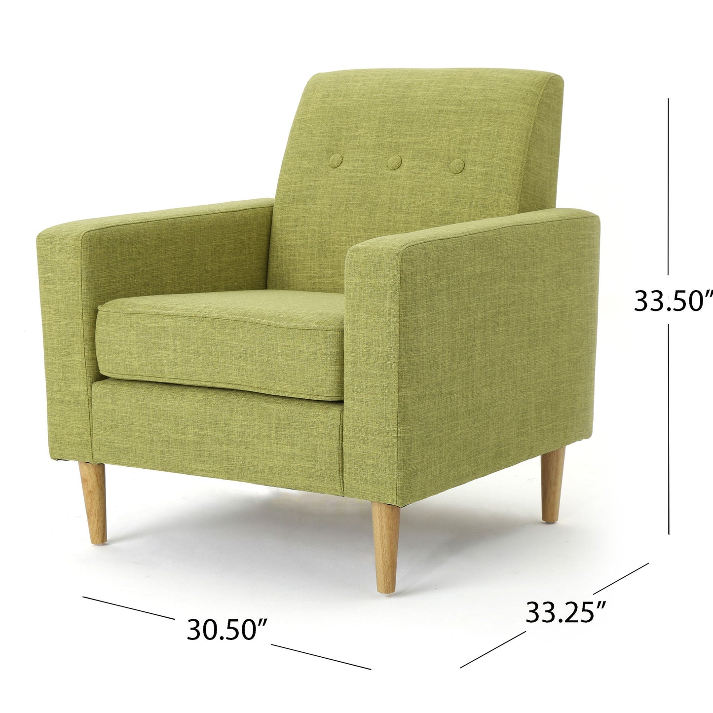 Modern Club Chair, Elegant Fabric With Rubberwood Legs - Green