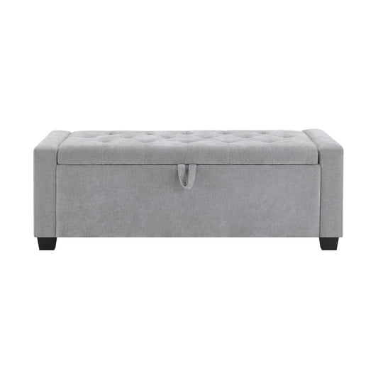 Upholstered Storage Ottoman Bench With Button Tufting And Safety Hinge