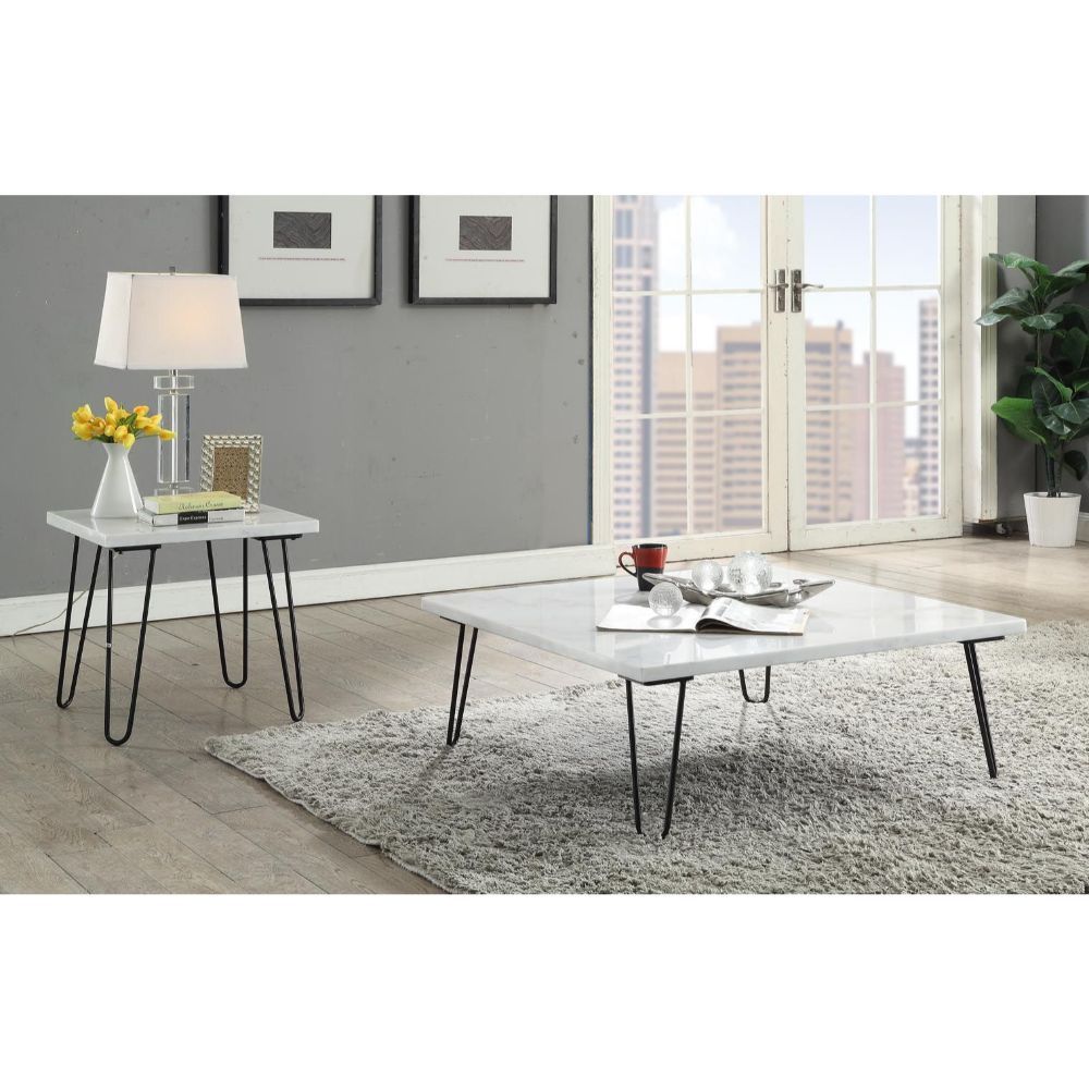Telestis - Coffee Table - White Marble Top & Black