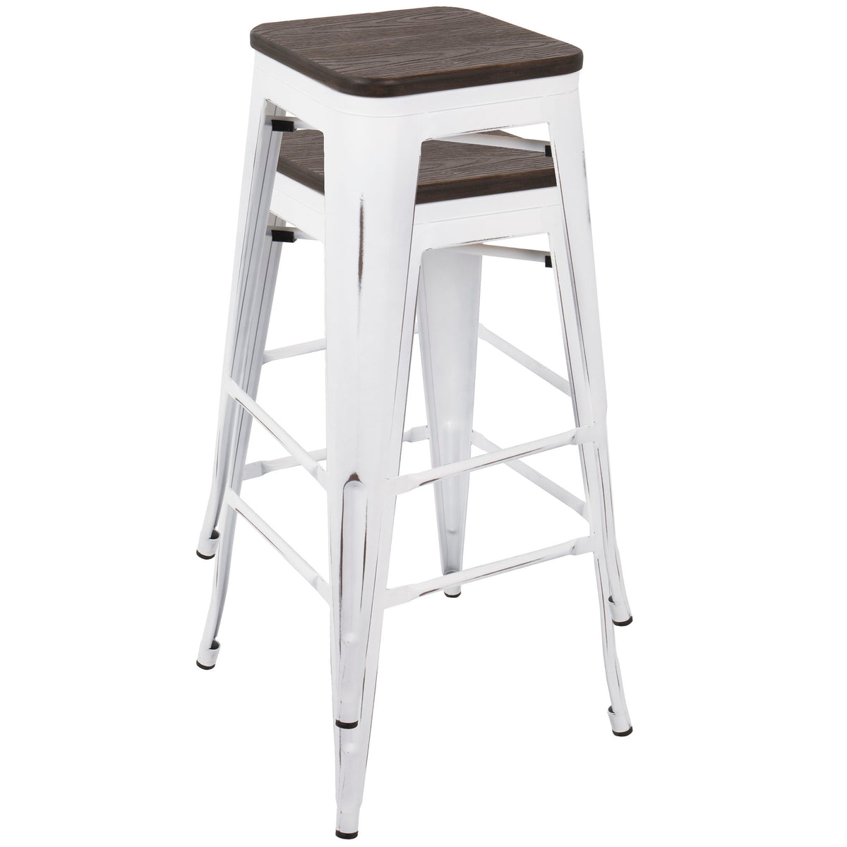 Oregon - Industrial Stackable Barstool (Set of 2) - Vintage White / Espresso