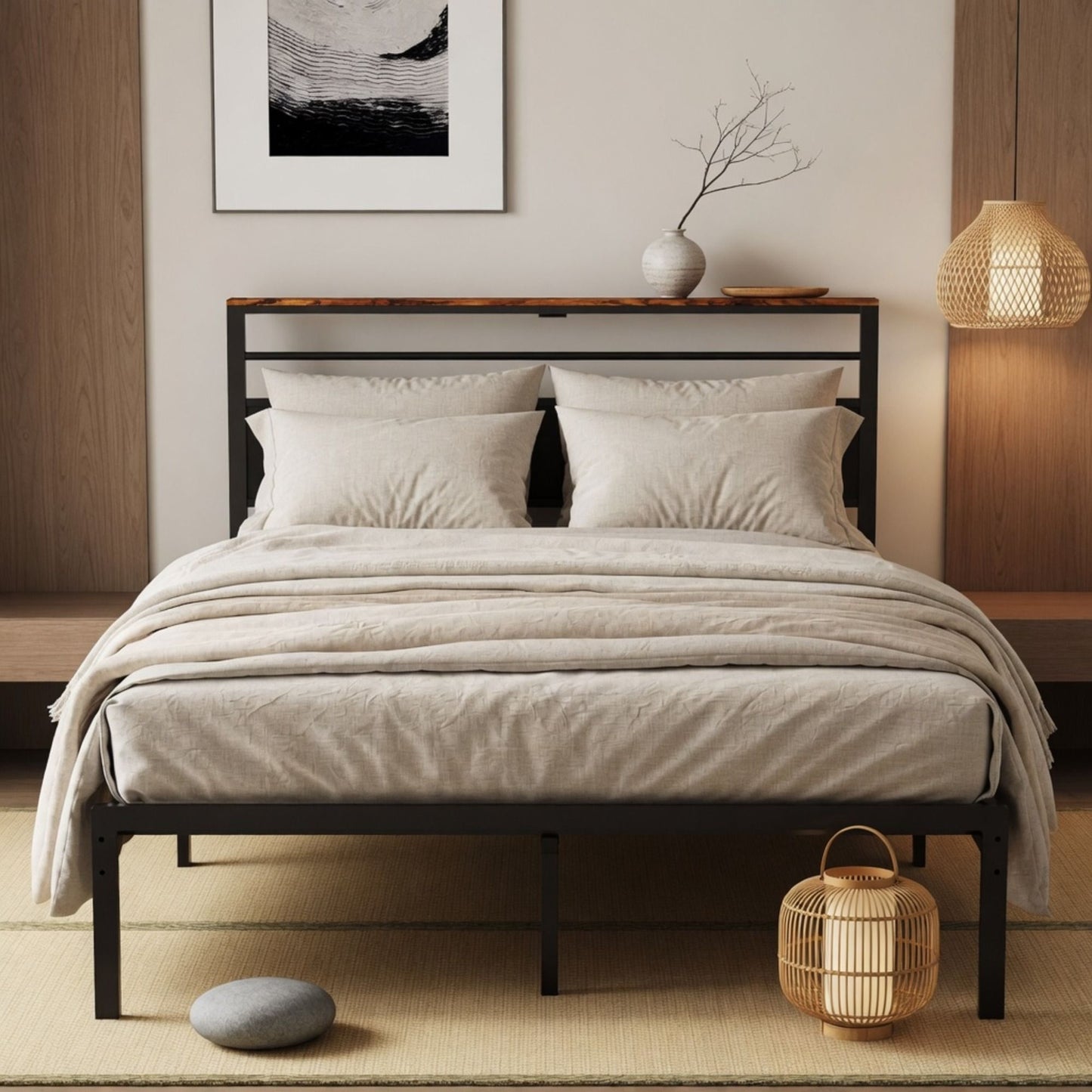Platform Bed Frame With Charging Station & Headboard Storage