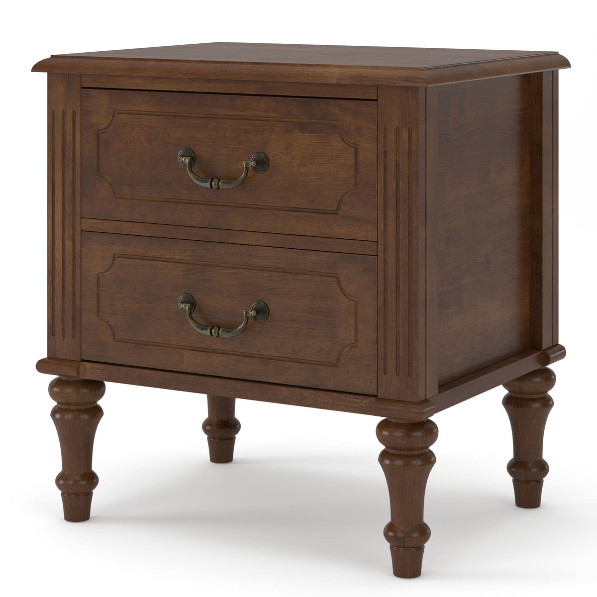 Fluted Nightstand With 2 Drawers, Bedside Table - Walnut