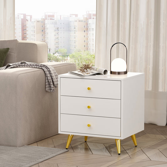 48-MESITAS DE NOCHE / NIGHTSTANDS #6 - BLANCO Y DORADO CON 3 GAVETAS - SET DE 2 - $399