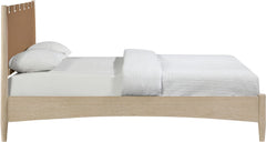 Santos - Vegan Leather Headboard And Wood Bed - Waxed Natural Frame