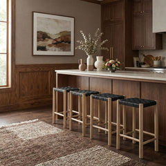 Entwine - Vegan Leather Upholstered Backless Counter Stool - Painted Natural