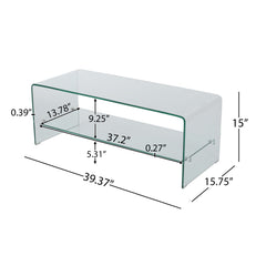 Modern Tempered Glass TV Stand With Shelf And Open Back Design - Clear
