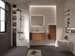 Striped Walnut Bathroom Floating Side Cabinet, Wall-Mounted Storage Cabinet For Small Spaces - Walnut