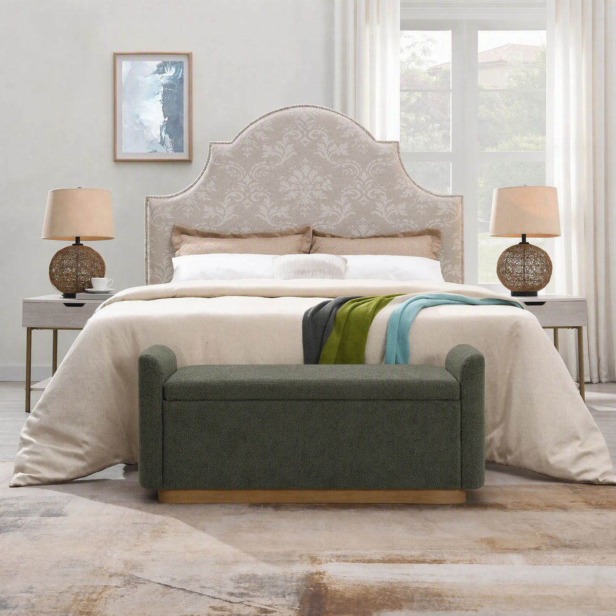 Upholstered Storage Bench With Safety Hinge