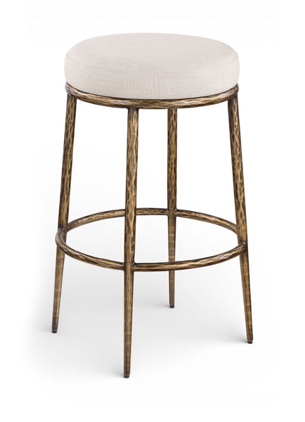 Ferro - Performance Fabric Upholstered Backless Bar Stool - Antique Brass