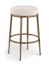 Ferro - Performance Fabric Upholstered Backless Bar Stool - Antique Brass