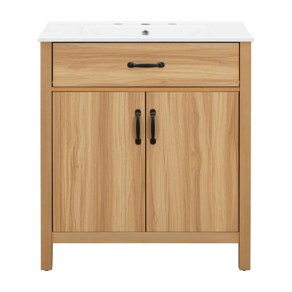 Bathroom Vanity With Flip Drawer, 2 Soft Close Doors, Adjustable Shelf And Ceramic Sink