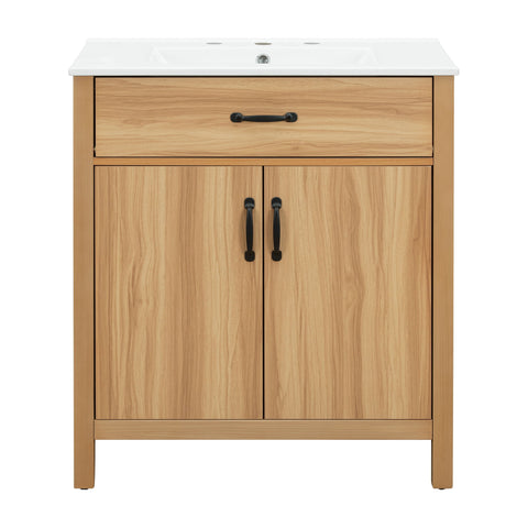 Bathroom Vanity With Flip Drawer, 2 Soft Close Doors, Adjustable Shelf And Ceramic Sink