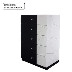 5 Drawer Chest Storage Unit, Clothes Organizer, Geometric Pattern - White / Black