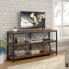 Console Table With 3 Tier Storage Shelves Finish, Slim Narrow Design For Living Entryway - Brown / Black