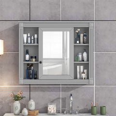Wall Mounted Bathroom Storage Cabinet With Mirror, Cabinet With 6 Open Shelves And Adjustable Interior